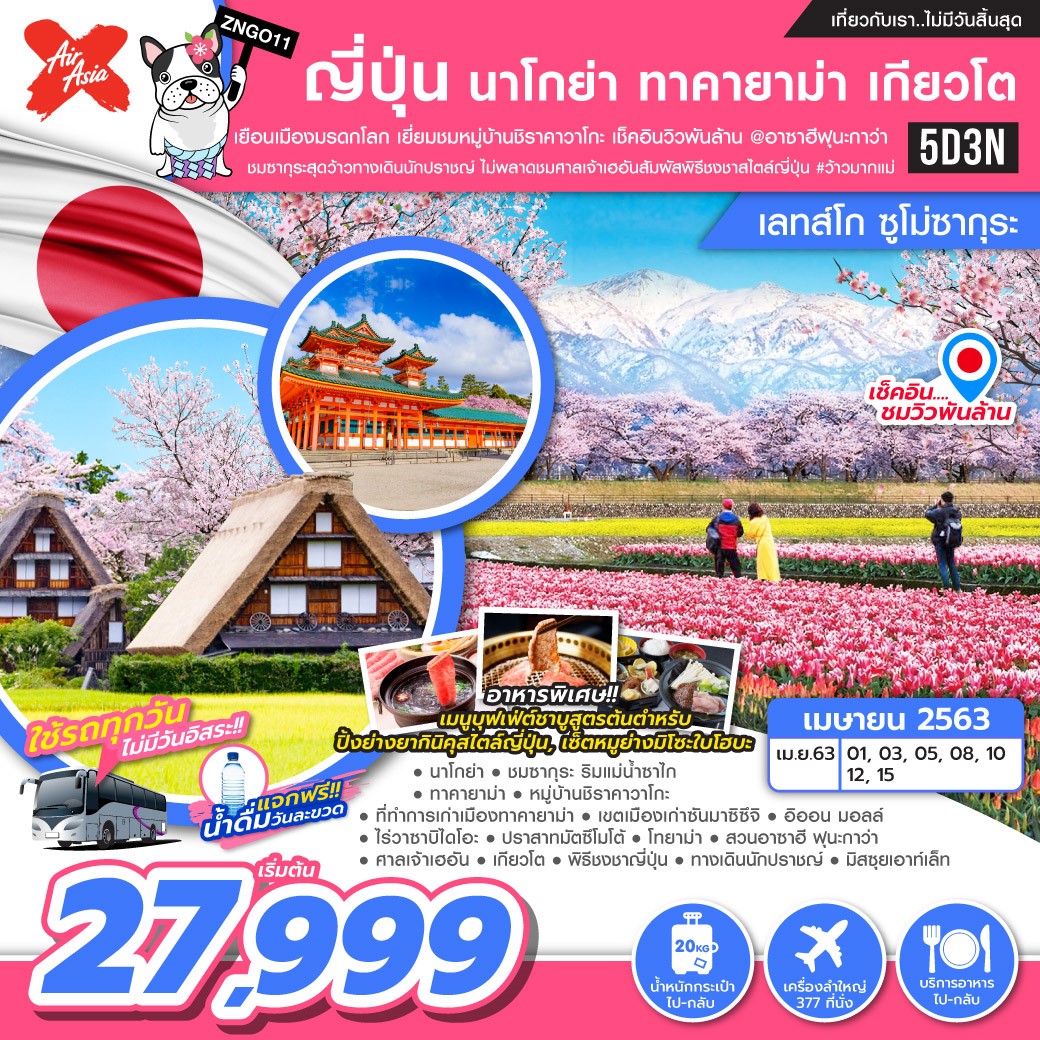 ทัวร์ญี่ปุ่น นาโกย่า ทาคายาม่า เกียวโต ซูโม่ซากุระ 5วัน 3คืน (APR20)(ZNGO11)